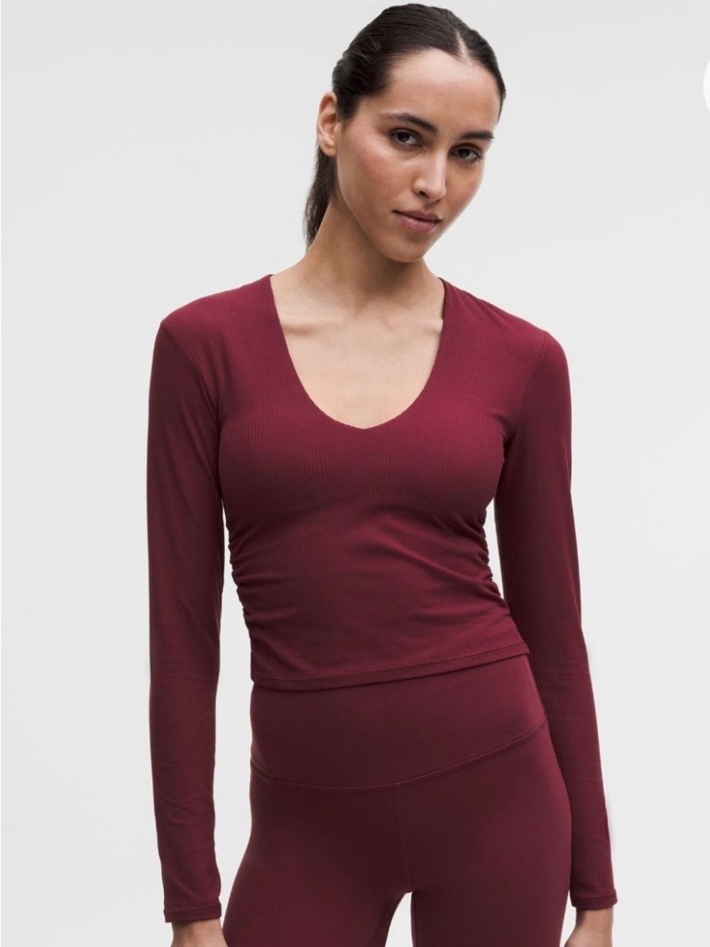 Lululemon All it Takes Nulu V-Neck Long Sleeve Burgundy Bay Size 12